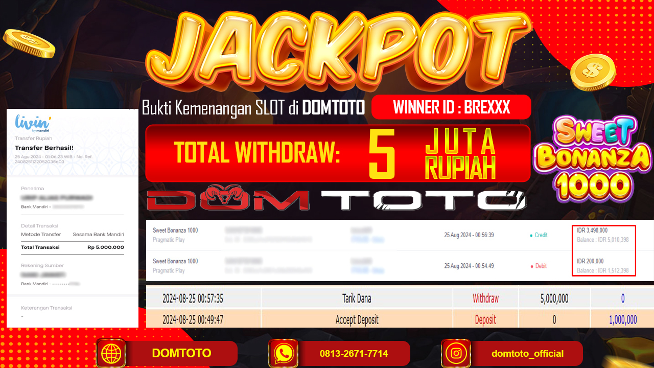 JACKPOT SLOT SWEET BONANZA1000 25 AGUSTUS 2024